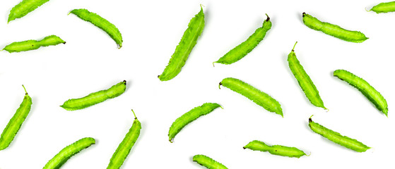 Winged beans on white background isolate. Vegetables to eat with chili paste. Green vegetables