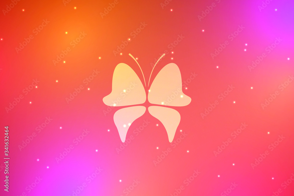 Poster abstract image of a butterfly on a bright multi-colored background.