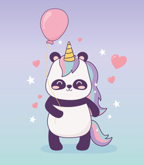 panda with unicorn balloon decoration cartoon magical