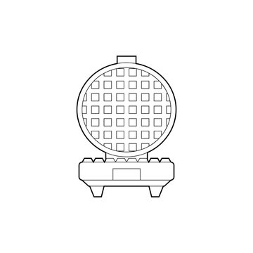 Contour illustration of an open waffle iron front view on white background. Tool for making breakfast. Simple vector image for logo, icon and your creativity.