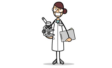 Cartoon Frau als Forscherin und Wissenschaftlerin