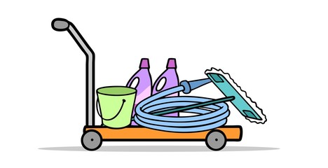 Putzmittel auf Einkaufswagen im Baumarkt