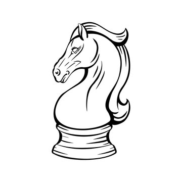 Contour knight chess horse. Proud mustang mascot. Symbol of smart play. Contour object for logos, icons and your design.