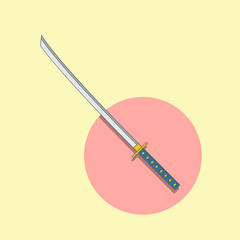 Japanese Sword Katana Flat Illustration Icon Isolated. Samurai Weapon. Traditional Japanese Clean Vector Design