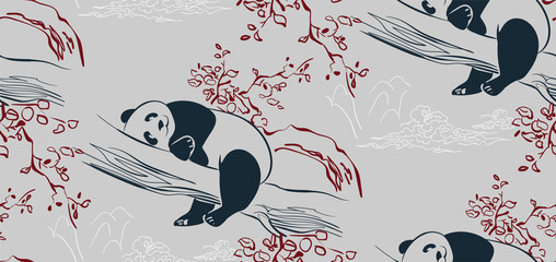 panda bear sketch vector japanese chinese design seamless pattern © CharlieNati