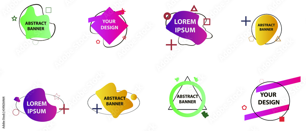Fototapete Set of modern abstract vector banners. Multicolor flat geometric shapes. Geometric gradient figures, trendy dynamic elements
