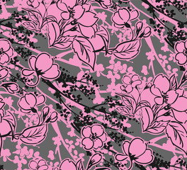 sakura sketch vector japanese chinese design seamless pattern