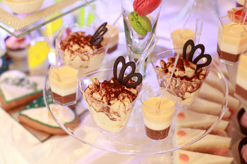 Delicious wedding reception candy bar dessert table