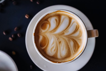 beautifully served coffee with ice cream and decoration by barista