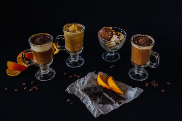 beautifully served coffee with ice cream and decoration by barista