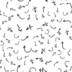 Arrow doodles vector. A set of simple sketches of arrows. Up, down, left, right ones. The effect of a pencil sketch isolated on white pattern background. Vector eps 10.