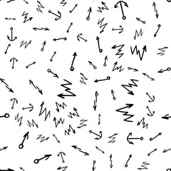 Arrow doodles vector. A set of simple sketches of arrows. Up, down, left, right ones. The effect of a pencil sketch isolated on white pattern background. Vector eps 10.