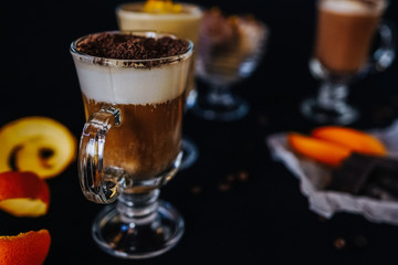 beautifully served coffee with ice cream and decoration by barista