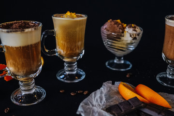 beautifully served coffee with ice cream and decoration by barista