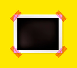 Vector photo frame isolated on bright yellow background, blank rectangular frame template.