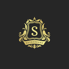 Luxury vintage ornament logo monogram crest template design vector illustration