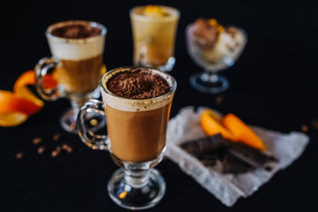 beautifully served coffee with ice cream and decoration by barista