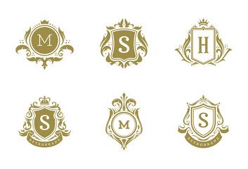 Luxury vintage ornament logo monogram crest templates design set vector illustration