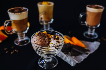 beautifully served coffee with ice cream and decoration by barista