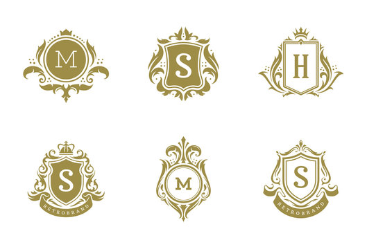 Luxury vintage ornament logo monogram crest templates design set vector illustration