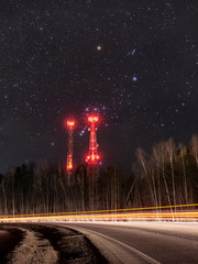 Cell towers at night and the constellation Orion
