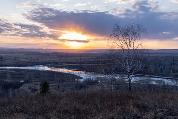 Fototapeta premium Spring sunset overlooking the Irkut River