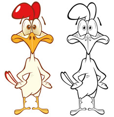 Cute Cartoon Character Cock. Coloring Book Outline