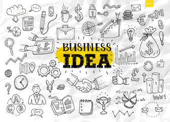 Business Idea doodles icons set. Vector illustration.