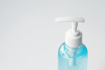 Alcohol gel Sanitizer hand gel cleansers for anti Bacteria and virus on Gray Background, People using alcohol gel to wash hands to prevent COVID-19 virus