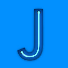 Neon style light letter J. Glowing neon Capital letter. 3D rendering