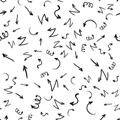 Arrow doodles vector. A set of simple sketches of arrows. Up, down, left, right ones. The effect of a pencil sketch isolated on white pattern background. Vector eps 10.