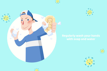 Boy washing his hands