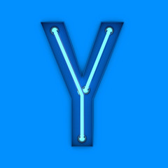Neon style light letter Y. Glowing neon Capital letter. 3D rendering