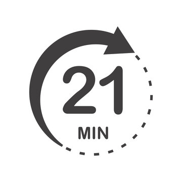 Twenty one minutes icon. Symbol for product labels. Different uses such as cooking time, cosmetic or chemical application time, waiting time...