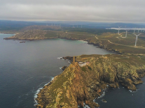 Aerial view in lighthouse area on coast of Galicia,Spain. Drone Photo