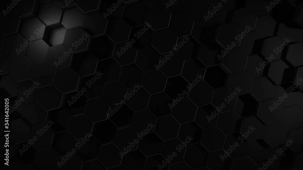 Poster an abstract hexagonal geometric black surface cyclically moves in virtual space. chaotic vibrations 