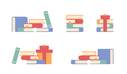 Set of stacked color books isolated on white. Education Infographic Template Design with Books Pile. Vector illustration in flat style.