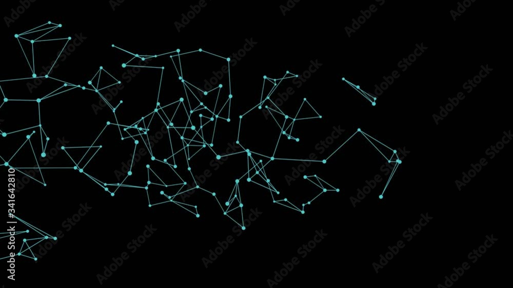 Poster abstract dynamic lines and dots connections crosses the screen from left to right - futuristic black