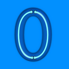 Neon style light letter O. Glowing neon Capital letter. 3D rendering