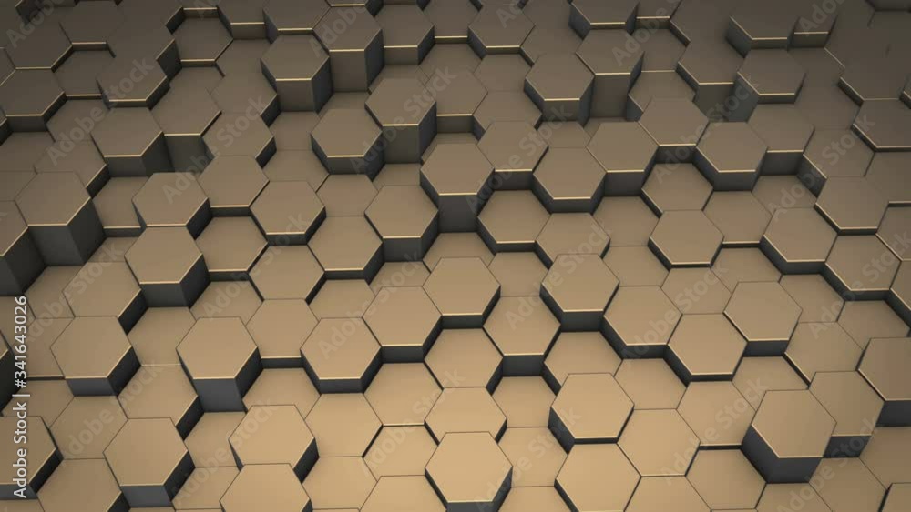 Poster an abstract hexagonal geometric surface cyclically moves in virtual space. chaotic vibrations of geo