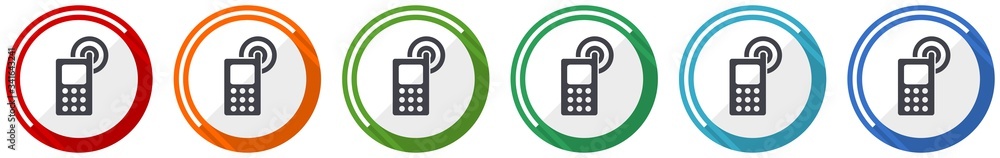 Aufkleber phone icon set, mobile, cell flat design vector illustration in 6 colors options for webdesign and m