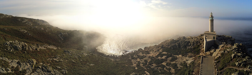 Aerial view in lighthouse area on coast of Galicia,Spain. Drone Photo