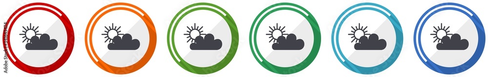 Poster Cloud icon set, flat design vector illustration in 6 colors options for webdesign and mobile applications