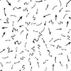 Arrow doodles vector. A set of simple sketches of arrows. Up, down, left, right ones. The effect of a pencil sketch isolated on white pattern background. Vector eps 10.