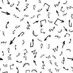 Arrow doodles vector. A set of simple sketches of arrows. Up, down, left, right ones. The effect of a pencil sketch isolated on white pattern background. Vector eps 10.