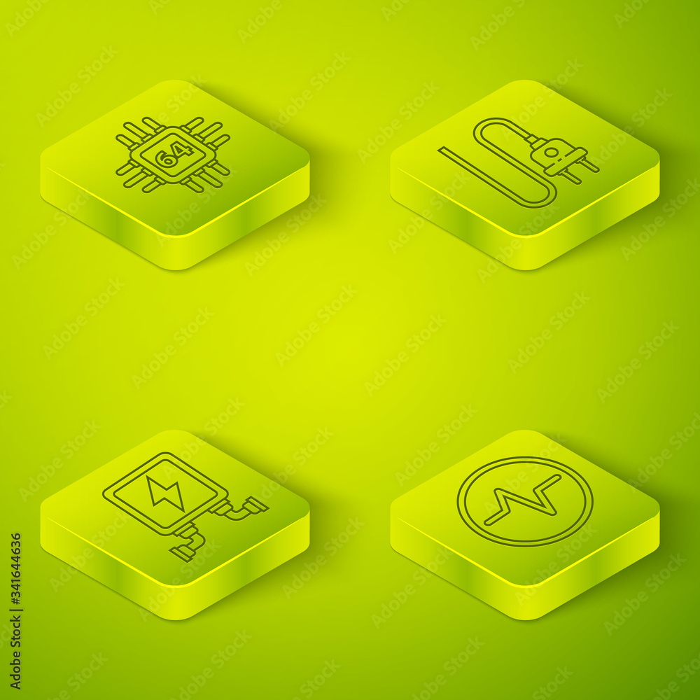 Poster set isometric electric plug, electric transformer, electric circuit scheme and processor with microc