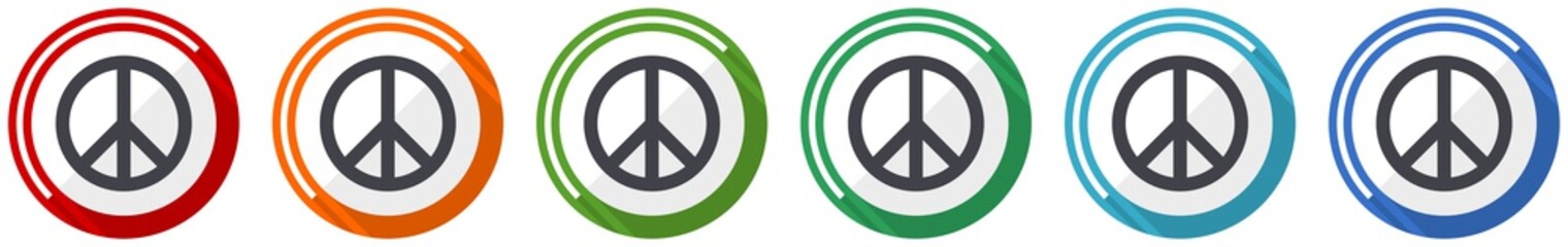 Peace icon set, flat design vector illustration in 6 colors options for webdesign and mobile applications