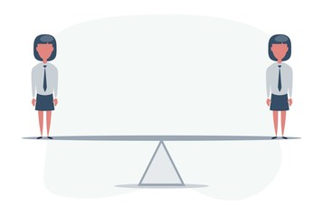 Fototapeta premium Businesswomen balanced on seesaw over globe. Concept business vector illustration.