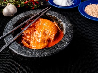 Kimchi bowl in darkfood style.