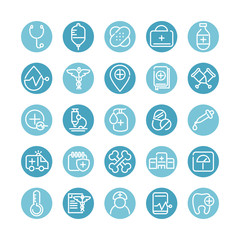 medical and health care equipment assistance icon set block style